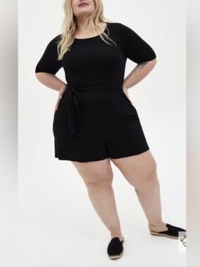 Torrid Romper Black Short Sleeve Tie-Waist